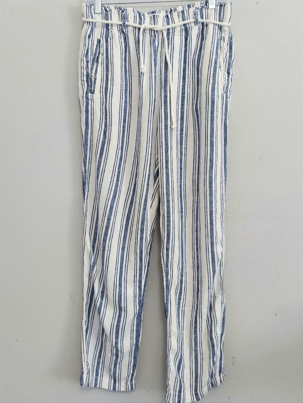 Sigrid Olsen Linen Blend Blue Stripe Pull On Pants Women Medium Coastal